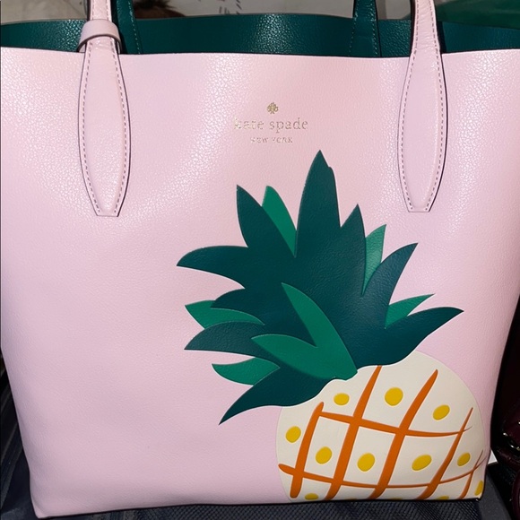 Kate Spade Pink Pineapple Print Wristlet and reversible Tote - Picture 8 of 8